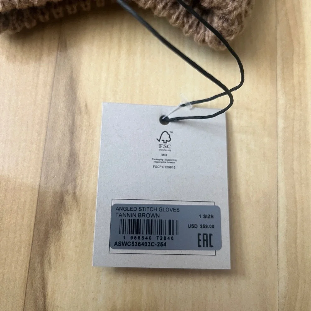 AllSaints Gloves Women's New NWT Tan Waffle Knit Cozy Neutral Scandi Classic